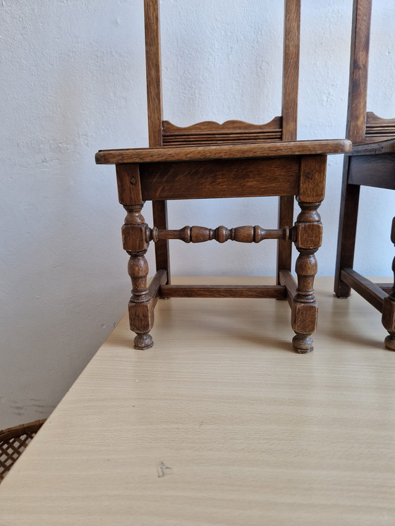 Image 1 of 2x Antique Chairs With Open Back Turned Legs Century
