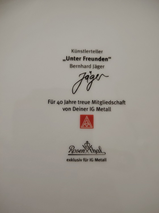 Image 1 of Rosenthal Bernhard Jäger kunstenaarsplaat "Tussen de Vreugden" IGvMetal 40 jaar lidmaatschap