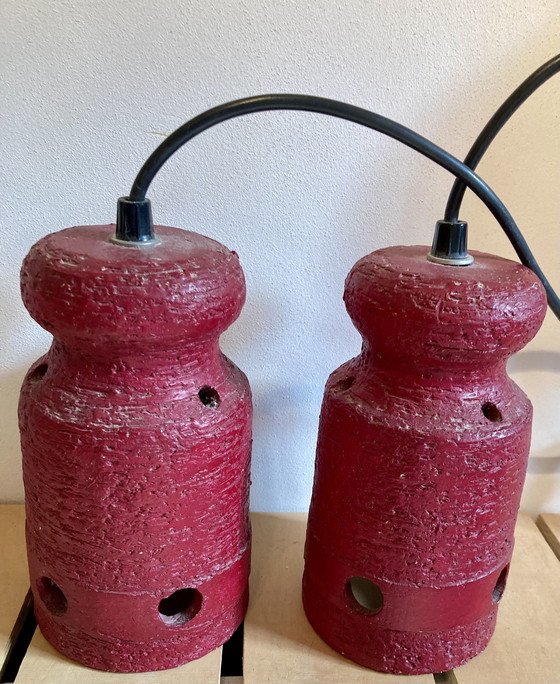 Image 1 of 2 Vintage keramieken brutalist hanglampen 