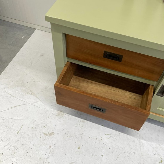Image 1 of Restyle massief teakhout TVkast meubel dressoir olijfgroen