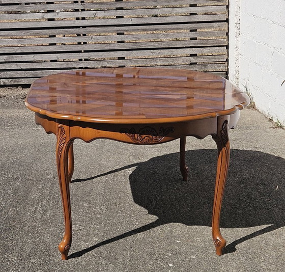 Image 1 of French Vintage Marqueterie Dining Table-Extendable Cherrywood Table-Style Louis XV-80s