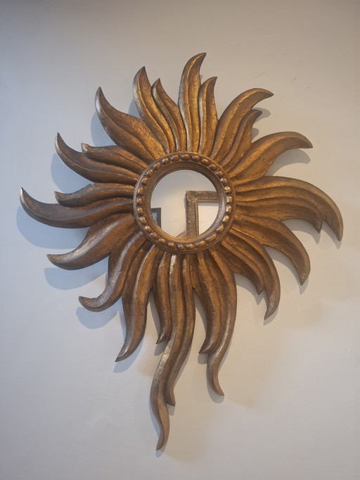 80cm high wooden sun mirror from 1930. 14cm convex glass. RARITY
