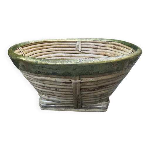 Large wicker and brass fruit bowl by Gabriella Crespi from the 1960s.