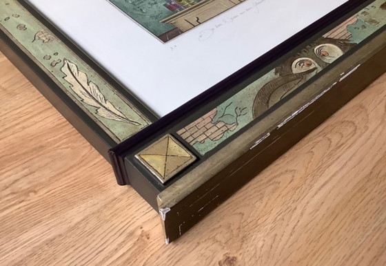 Image 1 of Colored etching in a beautiful frame. Hear, see, and be silent.