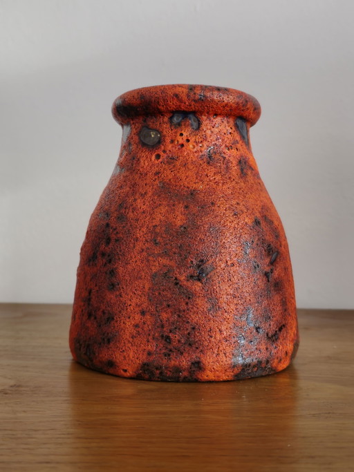 Vintage Fatlava Keramik Vase Orange Lila Rot