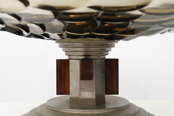 Image 1 of Fruttiera Art Déco in vetro, legno e metallo, Francia, anni '40