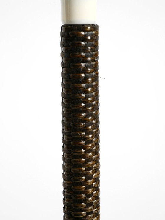 Image 1 of Stunningly beautiful XXL 1970s Pop Art Tulip floor lamp with a dark brown wicker frame and a plexiglass shade