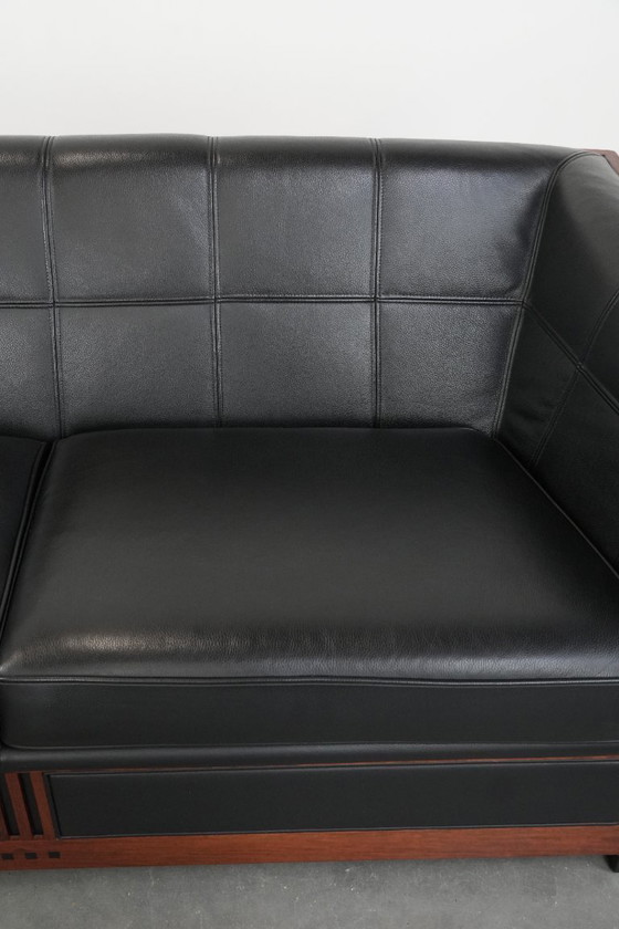 Image 1 of Art Deco Schuitema black leather 2.5-seater designer sofa from the Decoforma series with beautiful woodwork