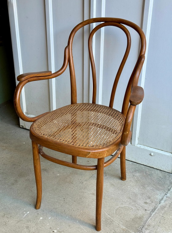 Josef & Jacob Kohn No. 18 Fauteuil en bois courbé et cannage, Marron, Vintage (photo 4 sur 11)