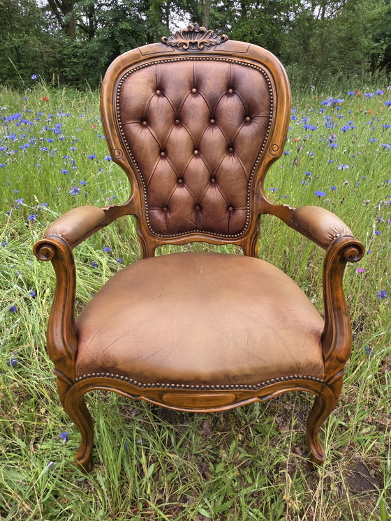 Image 1 of Set van 2 vintage leren fauteuils – Louis XV stijl