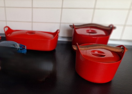 3 x vintage gietijzeren pannen van Timo Sarpaneva, Rosenlew, Finland