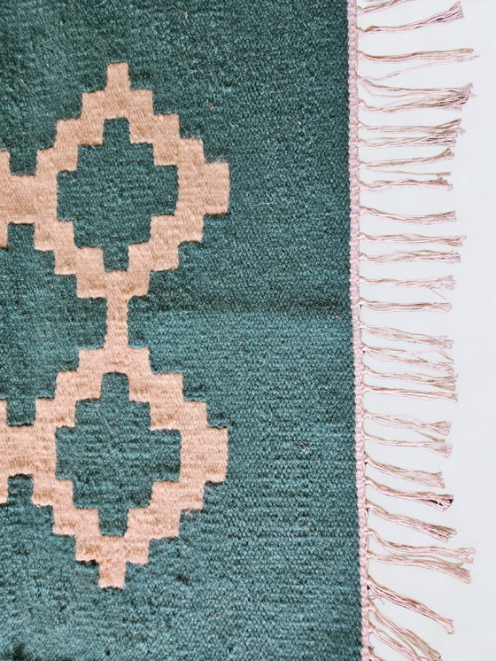 Image 1 of Senon Kelim Läufer 70 × 140 cm - Handgefertigt in Ägypten - Grüner Diamant, Flachgewebe