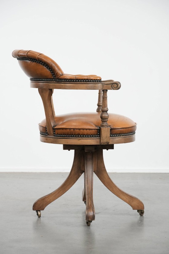Image 1 of Sedia da ufficio Chesterfield in pelle in stile inglese con ruote