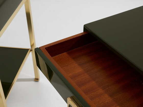 Image 1 of Paar Beistelltische, grün lackiertes Messing, Guy Lefevre, Maison Jansen, 1970