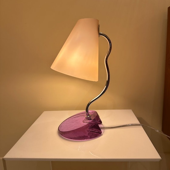 Image 1 of Italian desk light with purple and pink murano crystal glass