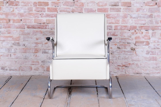 Restored Bauhaus Armchair, By W. Gispen, Mücke-Melder, Czech, 1930s – Leather, Wood (photo 12 of 12)