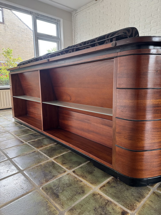 Image 1 of Art Deco bench Jan Frantzen, 223x90, mahogany with drawers