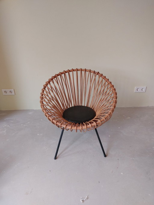 Sedia in rattan di metà secolo nello stile di Rohé e Franco Albini