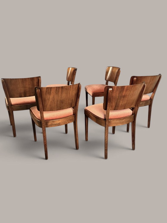 Set of six German Dining chairs, Walnut, circa 1940/50 – Textile (photo 7 of 10)
