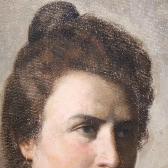 Image 1 of Oil Painting on Canvas, Female Portrait Signed Nazzareno Sidoli