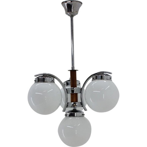Vintage Art Deco metal and glass chandelier, Czechoslovakia 1930