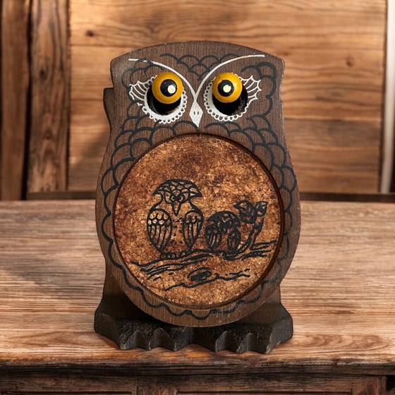 Image 1 of 6x Vintage Jaren 70 Onderzetters Uil - Bohemian Folk Art