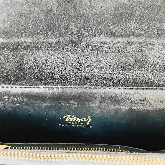 Image 1 of Sac à main vintage Vimar Paris en cuir verni noir imprimé crocodile, années 1960