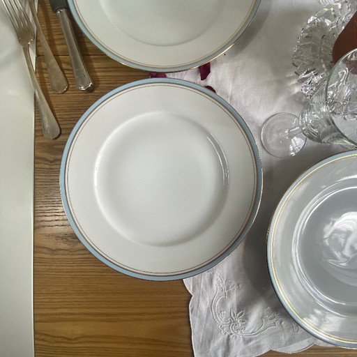 6 piatti piani antichi in porcellana della manifattura Couleuvre