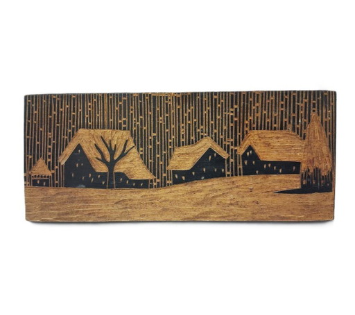 Pannello in legno intagliato a mano d'epoca