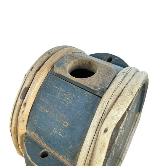 Image 1 of Cantimplora de campaña antigua sueca de madera, fechada en 1773 – Cantimplora de campaña de arte popular pintada a mano