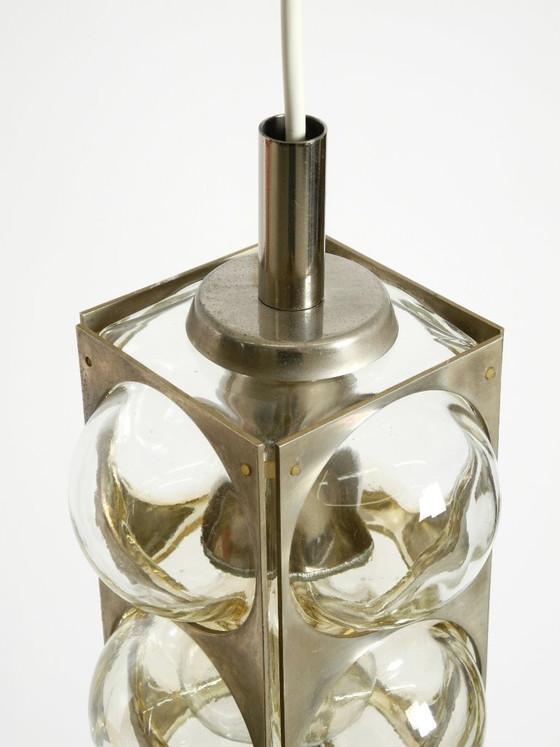 Image 1 of Beautiful 1960s Space Age pendant lamp by Temde, made of glass and nickel-plated metal