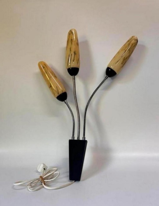 Mid Century vintage wandlamp gemarmerd glas chroom armatuur