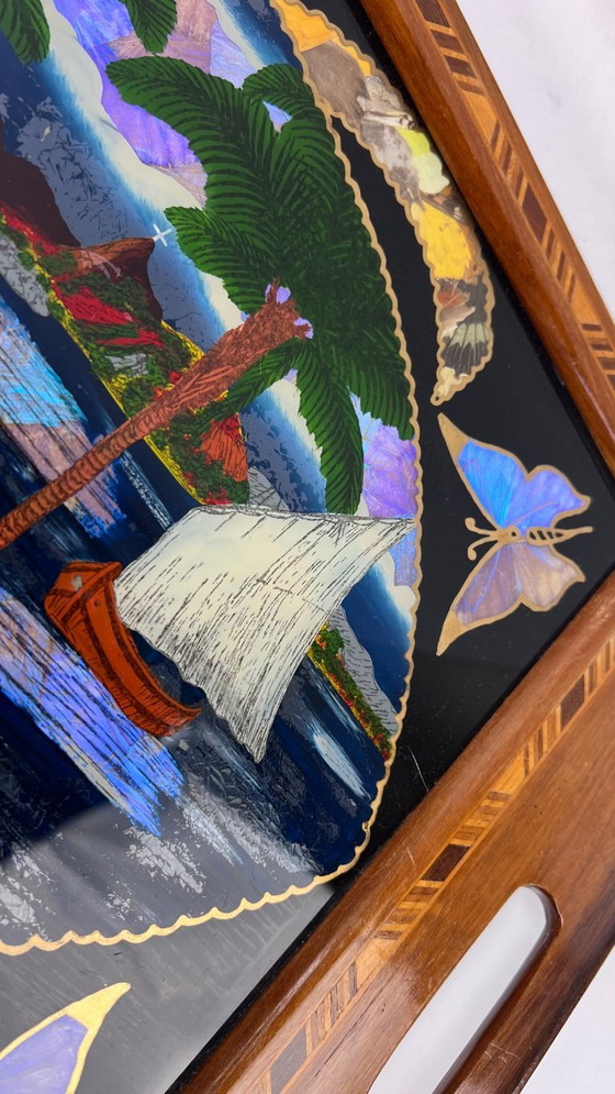 Image 1 of Vintage: 1940-1955 handbeschilderd art deco stijl dienblad, Braziliaans