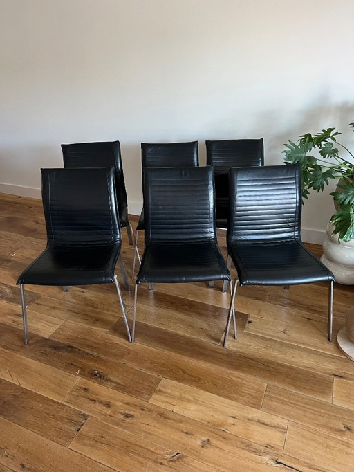 Vintage schwarz Leder Esszimmerstühle | schöner Zustand