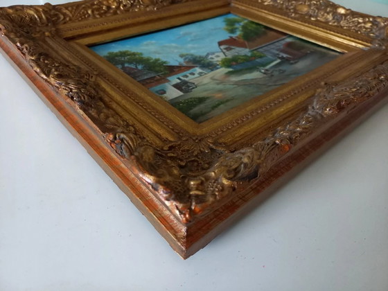 Image 1 of ORIGINAL Ölgemälde auf Holzplatte inkl. Rahmen | Fachwerkhäuser/Dorf | Signiert