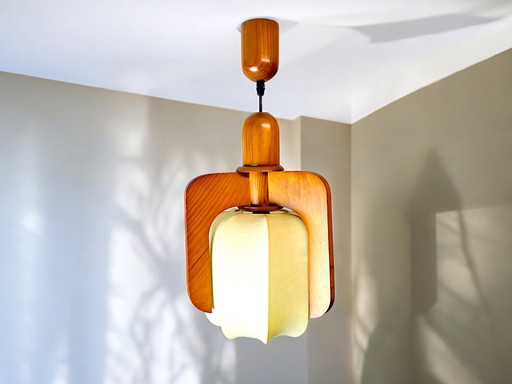 Portuguese Mid-Century Modern Wooden Hanging Light, 1960s