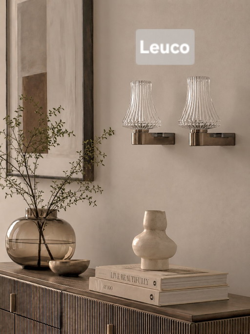 Dos lámparas de pared Leuco vintage – wandlampen, Glass, Metal (photo 2 of 6)