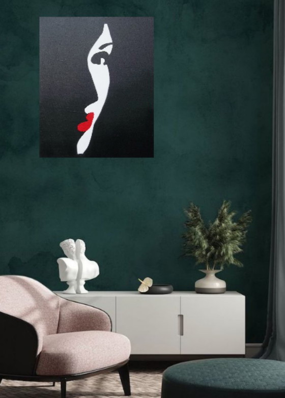 Image 1 of Profilo in Carminio – Dipinto originale dell'artista 2Luss'Art