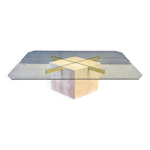 Travertine and brass coffee table by Artedi, 1980s – salontafels, Glass, Vintage