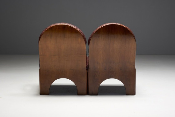 Image 1 of Arcata-Zweisitzer-Sofa von Gae Aulenti aus Walnussholz und burgunderrotem Leder, Italien, 1968