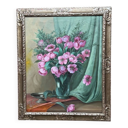 J.v. Langenhove. « Bouquet de fleurs. » – schilderijen tekeningen, Canvas
