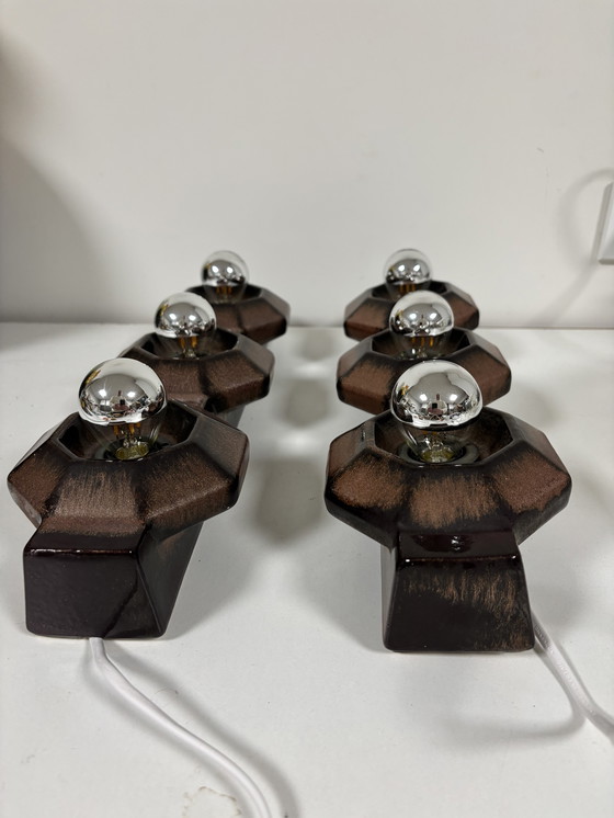 Image 1 of Lampade da parete in ceramica marrone di Pan, Germania, 1970, set di 2