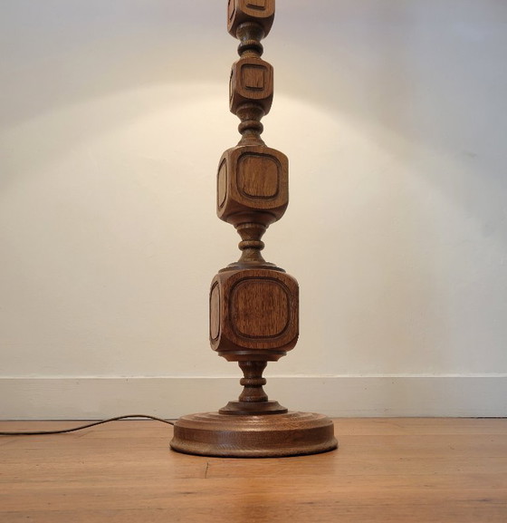 Image 1 of Mid-Century Brutalist floor lamp in oak and brass