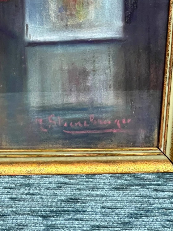 M. Steenbruggen. Stilleven met bloemen in een blauwe vaas. Pastel. – Schilderijen & Tekeningen, Paper (photo 3 of 6)