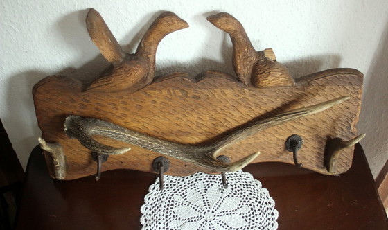 Image 1 of Eccezionale armadio in legno con corna e 4 ganci in metallo