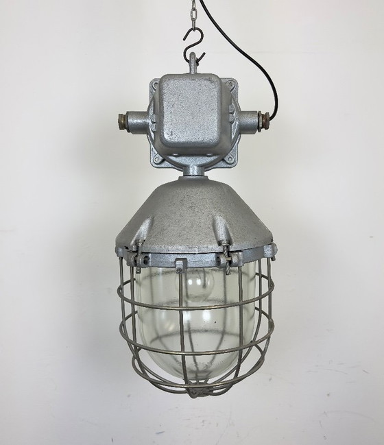 Image 1 of Large Industrial Cast Aluminium Cage Pendant Light, 1970
