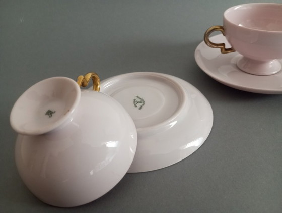 Image 1 of Juego de mesa Gio Ponti estilo art déco/bauhaus en rosa y dorado, modelo 'Barbara', de la década de 1930.