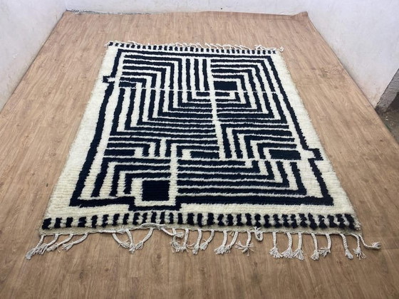 Traditioneel handgeweven Berberkleed, zwart-wit, maat 3/3 meter – Accupunto, Vloerkleden en tapijten, Wool (photo 3 of 9)