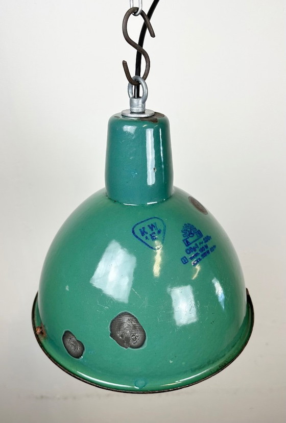Image 1 of Industrielle grüne Emaille-Fabriklampe, 1960er Jahre