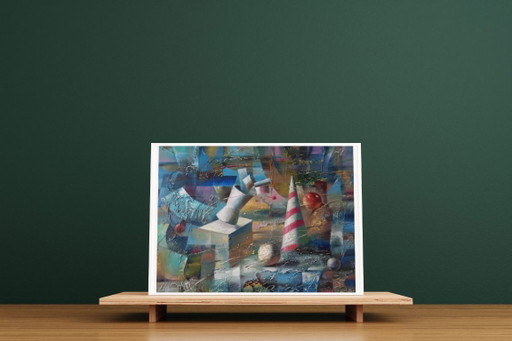 Original Oil Painting Abstract Expressionism Geometric Still Life Metaphysical Still Life (photo 2 of 8)